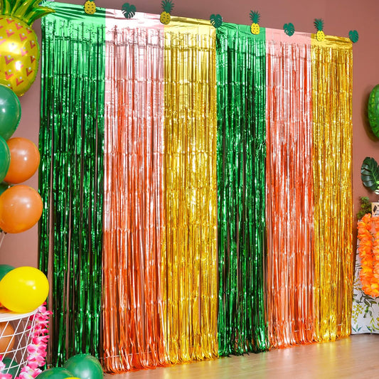 LOLStar Hawaii Hawaii Hawaii Hawaii Hawaii Party Decoration,2 Bag 3.3 x 6.6 Feet Green Brown and Yellow Aluminum Foil Tassel Curtain Tinsel Photo Booth Props,Ribbon Background Decorated by Hawaiian Tropical Party
